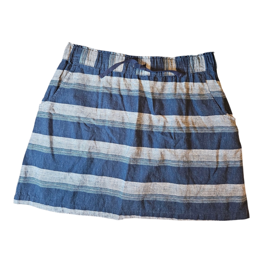 Patagonia Blue and White Striped Women's Mini Skirt Size Small Hemp & Cotton